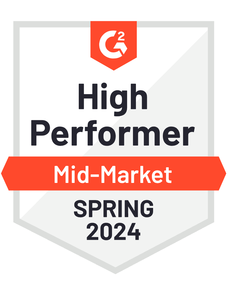 G2 badge for High Performer - Mid-Market for Spring 2024