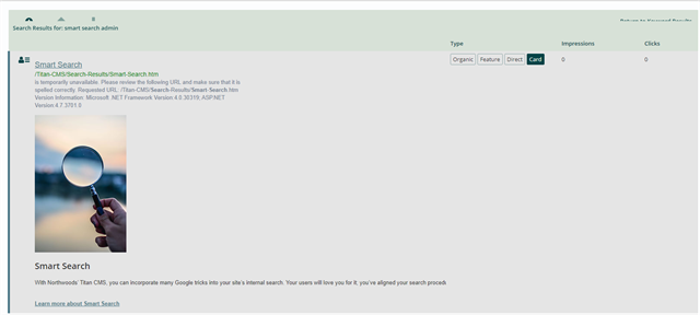 Example of a Titan CMS Smart Search card