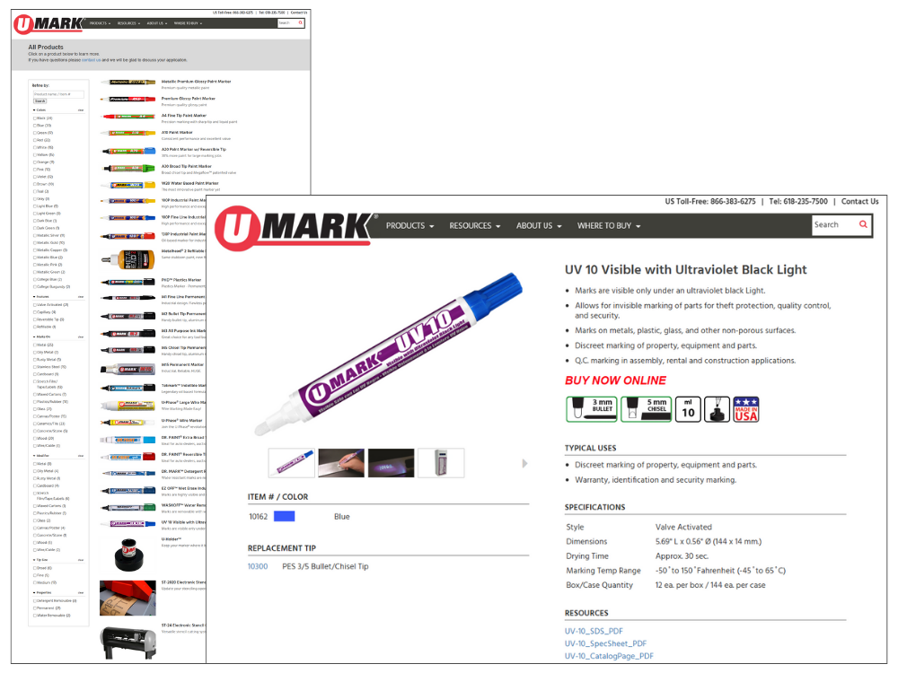 U-Mark Product Filtering and Product Detail Pages