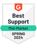 G2 badge for Best Support - Mid-Market for Spring 2024