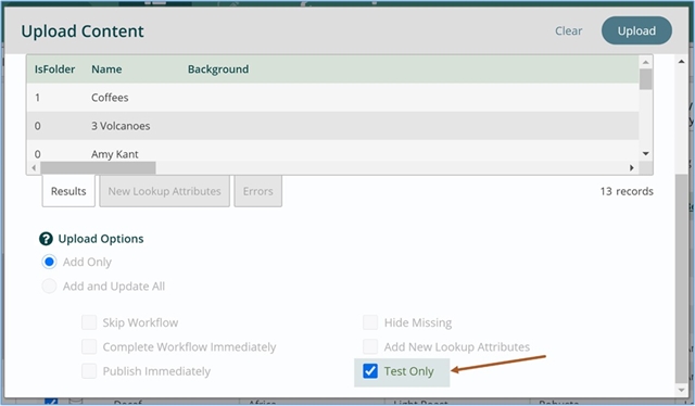 Image of the Upload Content window in Titan CMS admin