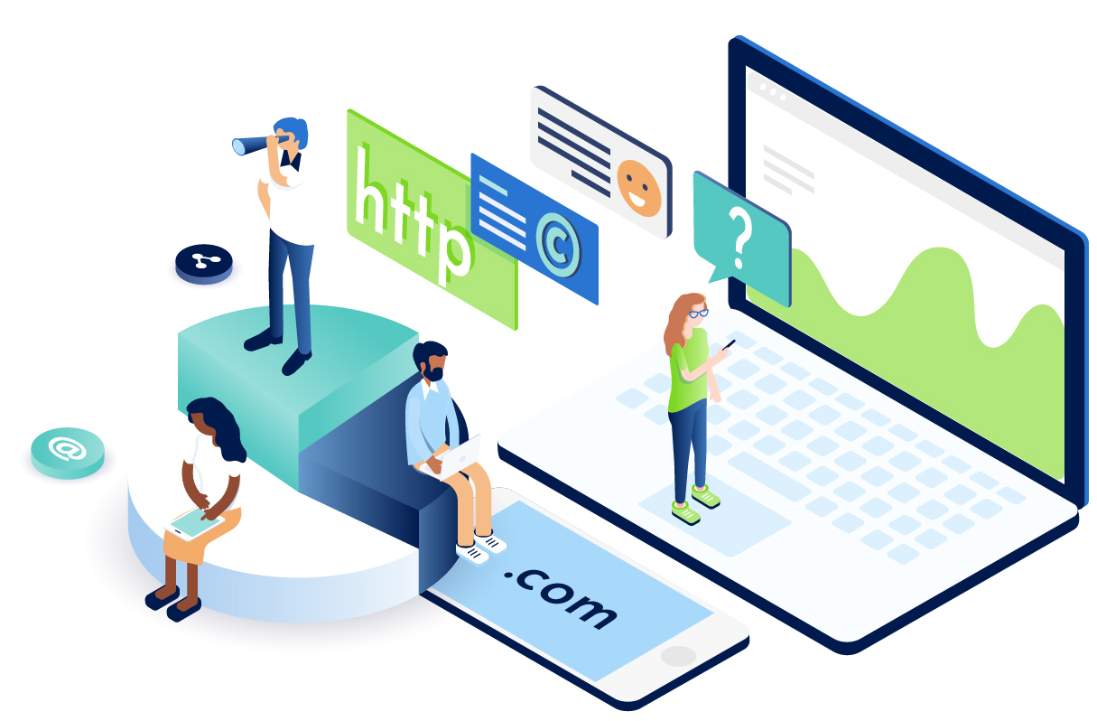 A colorful vector art image of people with digital technology.