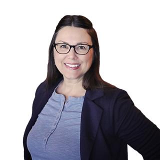 Woman standing in front of a white background