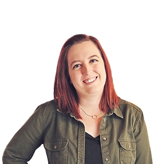 Woman standing in front of a white background