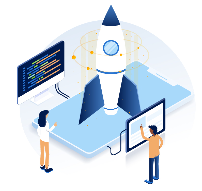 A colorful vector art image of people using digital technology.
