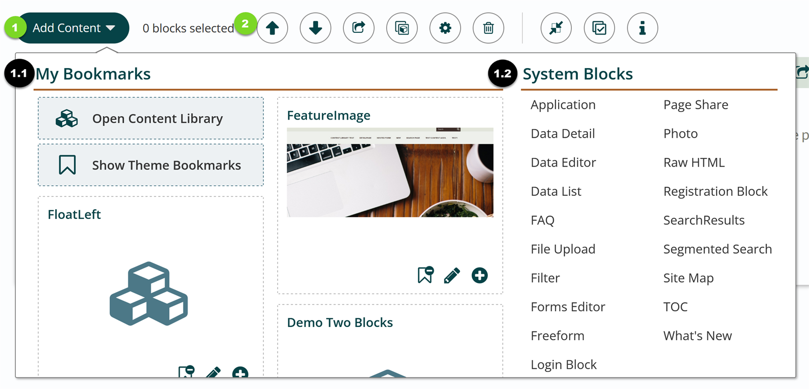 Add content menu