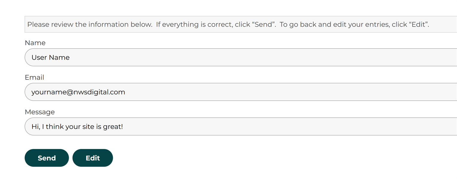 A form with a message asking the user to confirm their data.