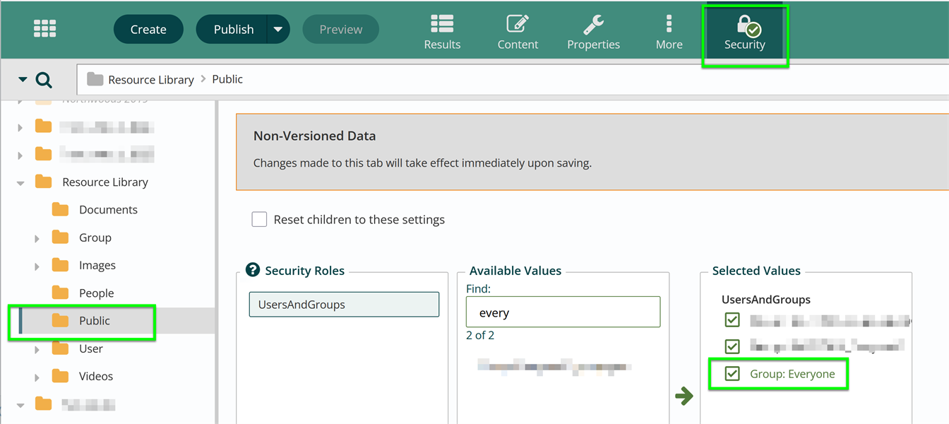 Folder with security settings for Everyone