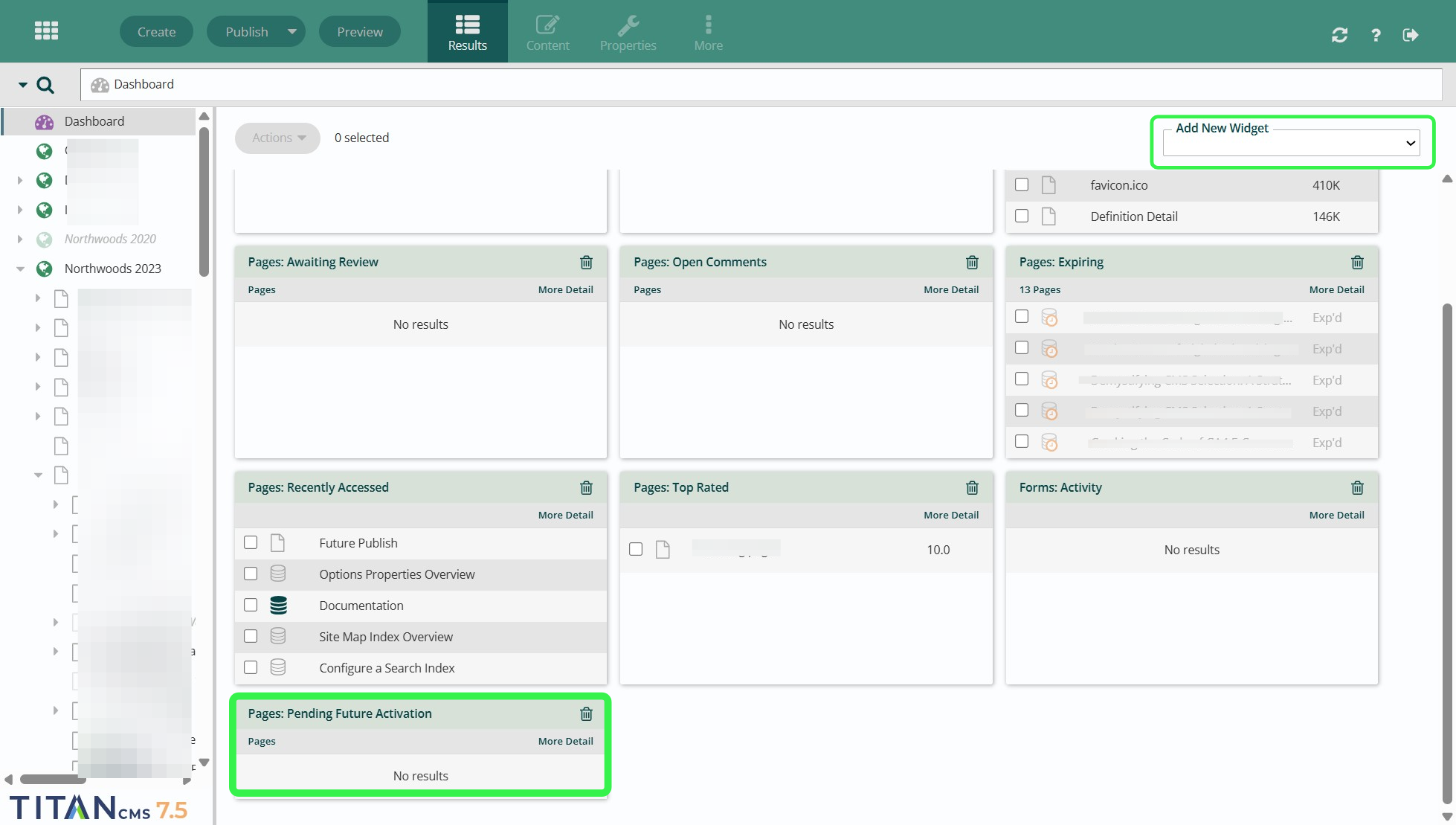 dashboard with widgets
