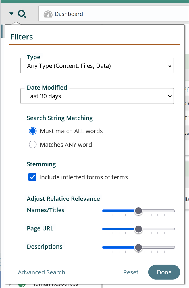 New search filters