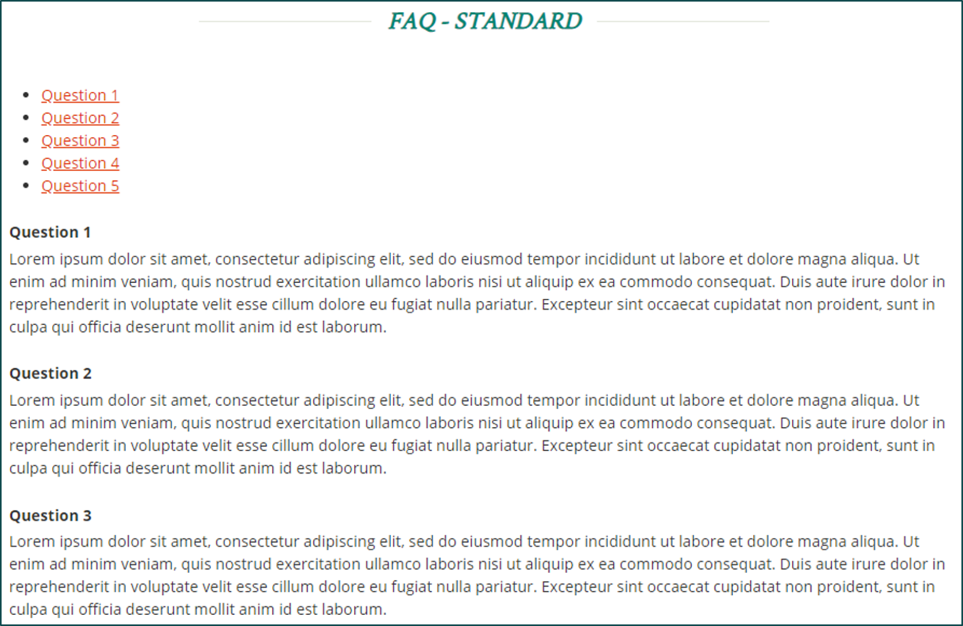 Screen shot of an FAQ Block
