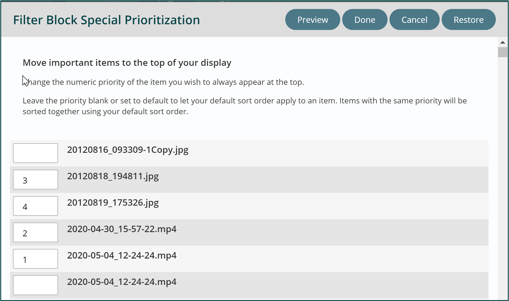 Filter Block Special Prioritization