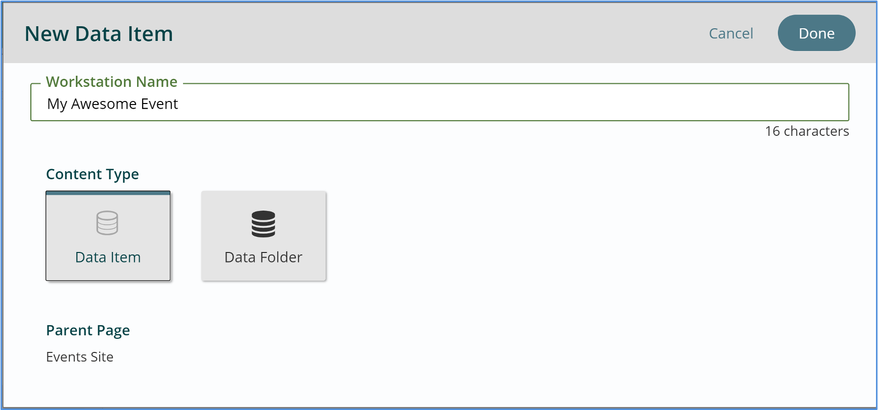 calendar new data item