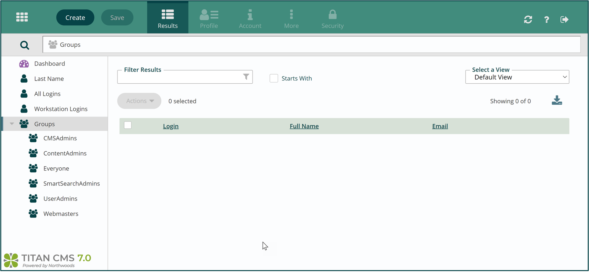 default titan mms user groups