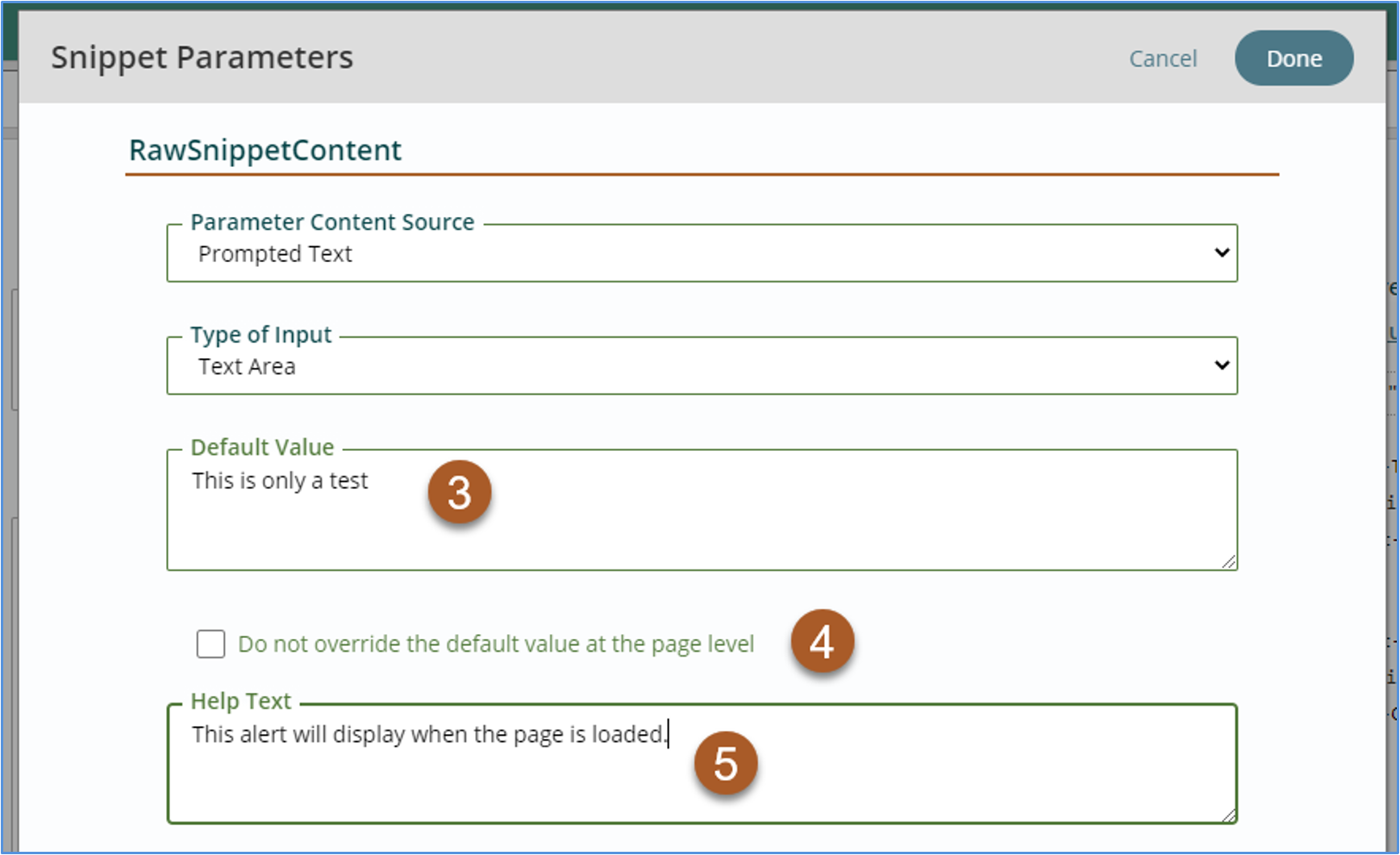 default value raw snippet content