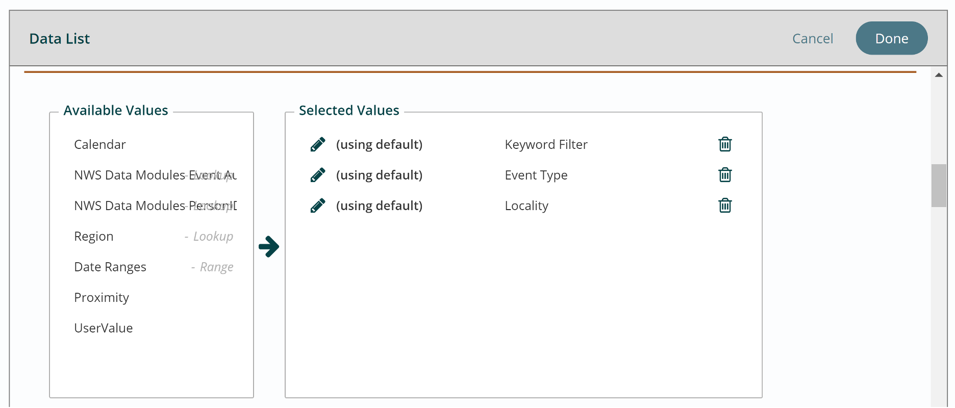 filter configuration