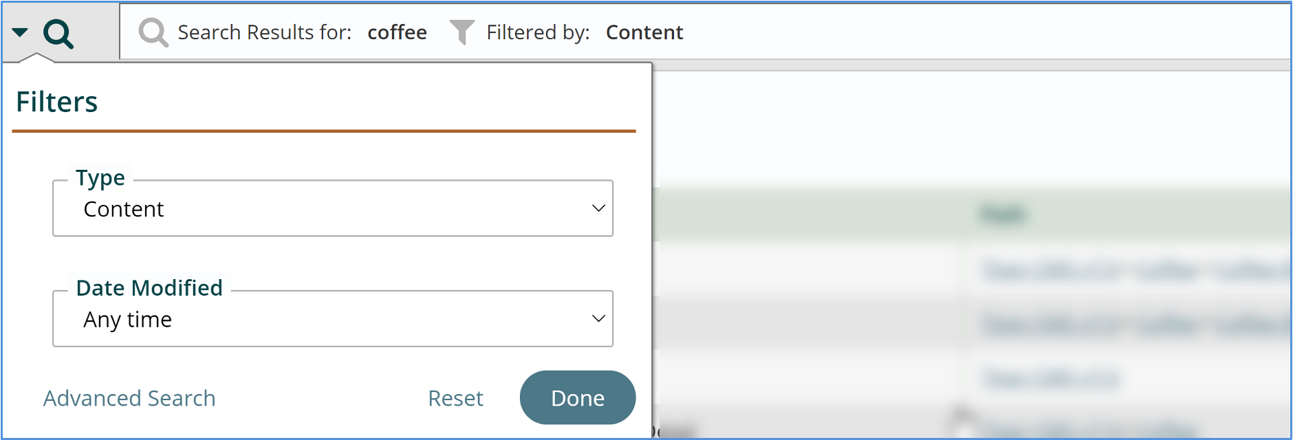 filters search bar