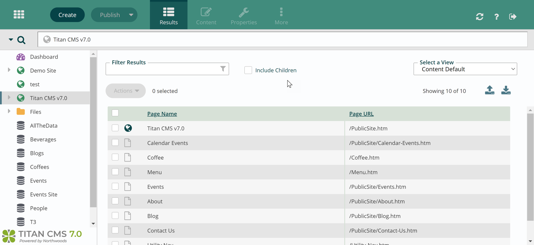 nav tree filter results