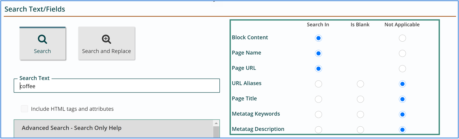 radio buttons search