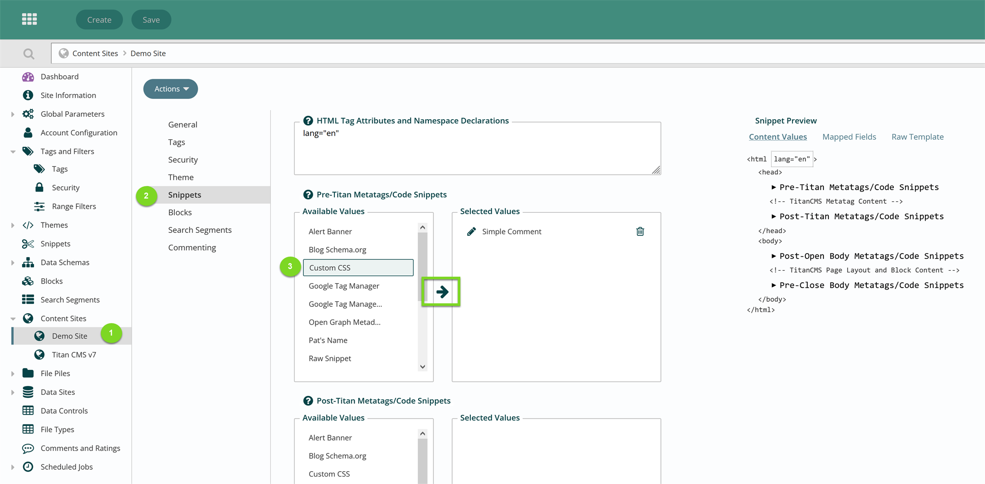 Adding snippets to a content globe