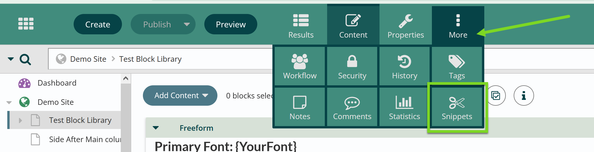 Adding snippets in a content page